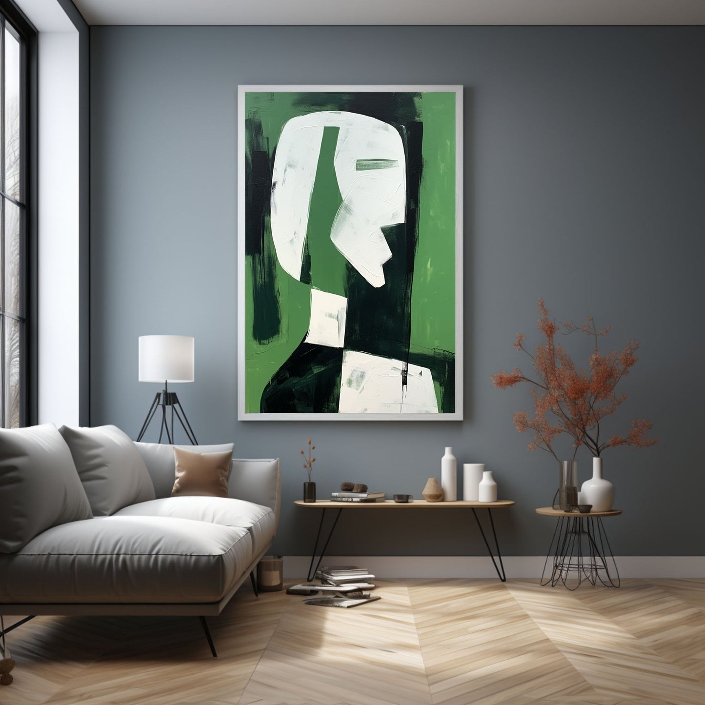 Abstract Green Minimalist Oil Painting for Modern Home Decor