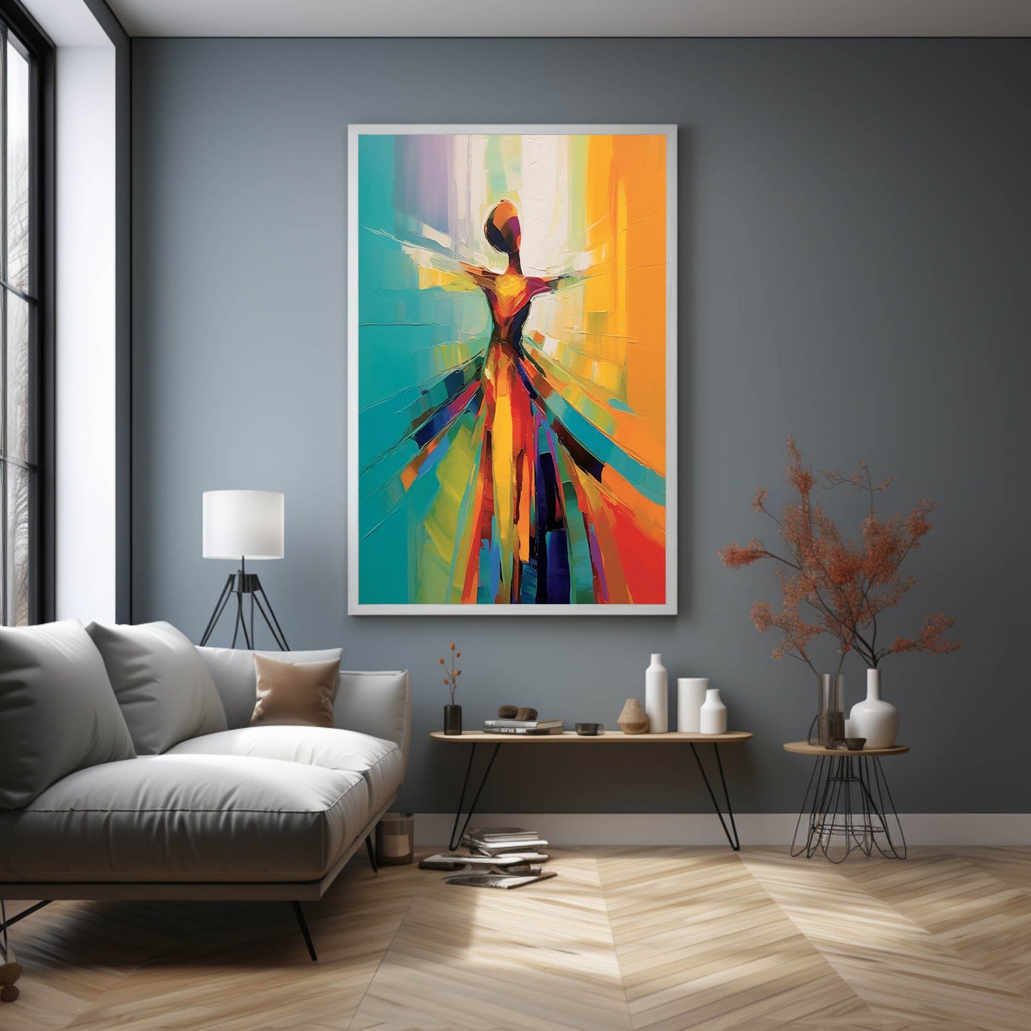 Vibrant Abstract Oil Painting of a Colorful Figure with Dynamic Brushstrokes