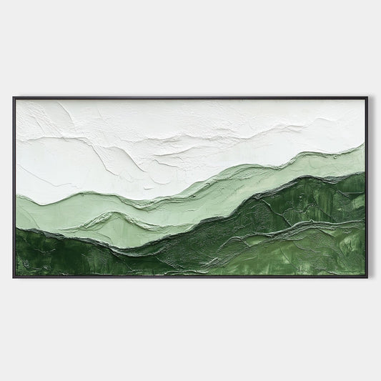 Serene Green Landscape Oil Painting in Abstract Texture for Modern Home Decor