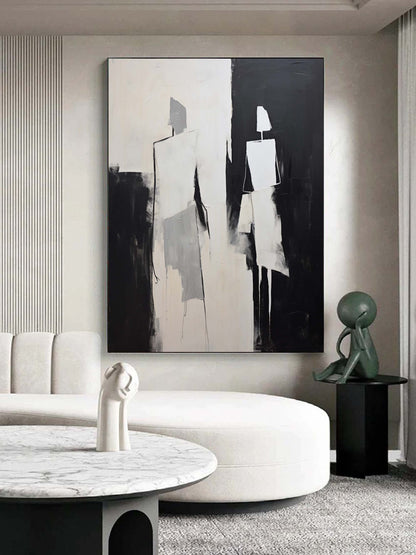 Abstract Black and White Oil Painting for Modern Home Decor