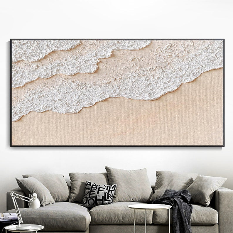 Tranquil Ocean Waves on Sandy Beach Oil Painting for Serene Home Decor