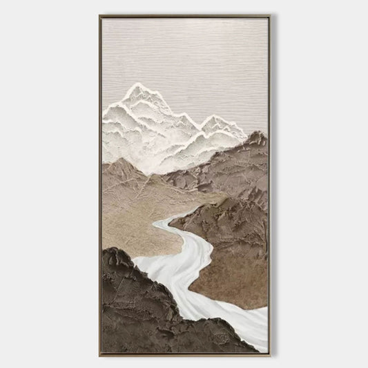 Serene Abstract Mountain Landscape with Flowing River Oil Painting