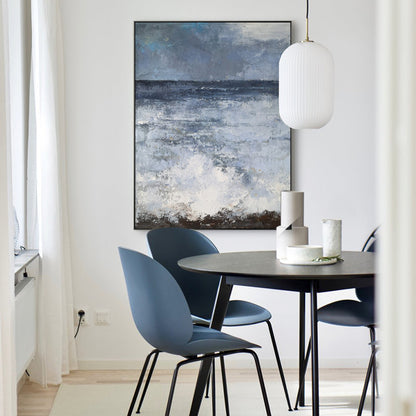 Tranquil Blue Ocean Waves Abstract Oil Painting for Coastal Decor