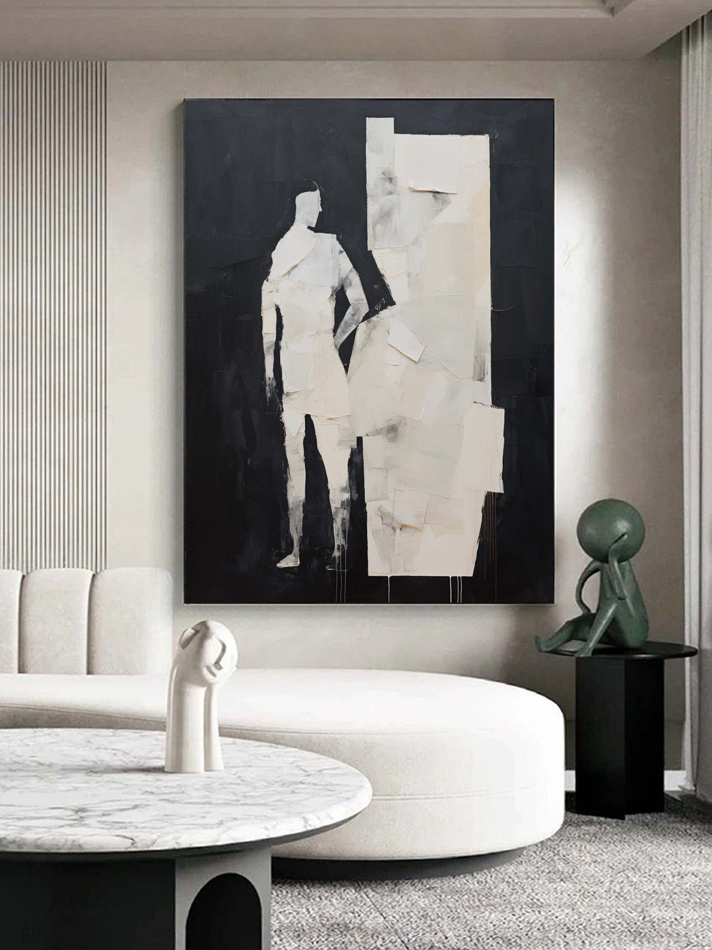 Modern Abstract Oil Painting - Minimalist Figure with Bold Textures