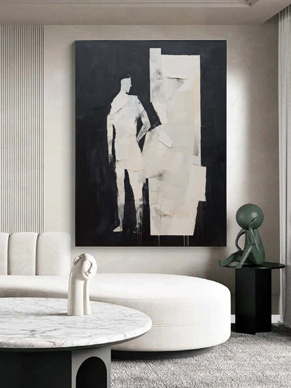 Modern Abstract Oil Painting - Minimalist Figure with Bold Textures