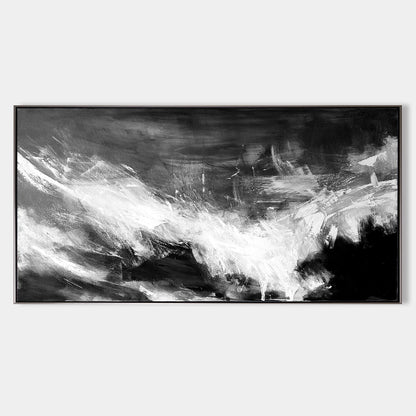 Striking Black and White Abstract Oil Painting for Modern Home Decor