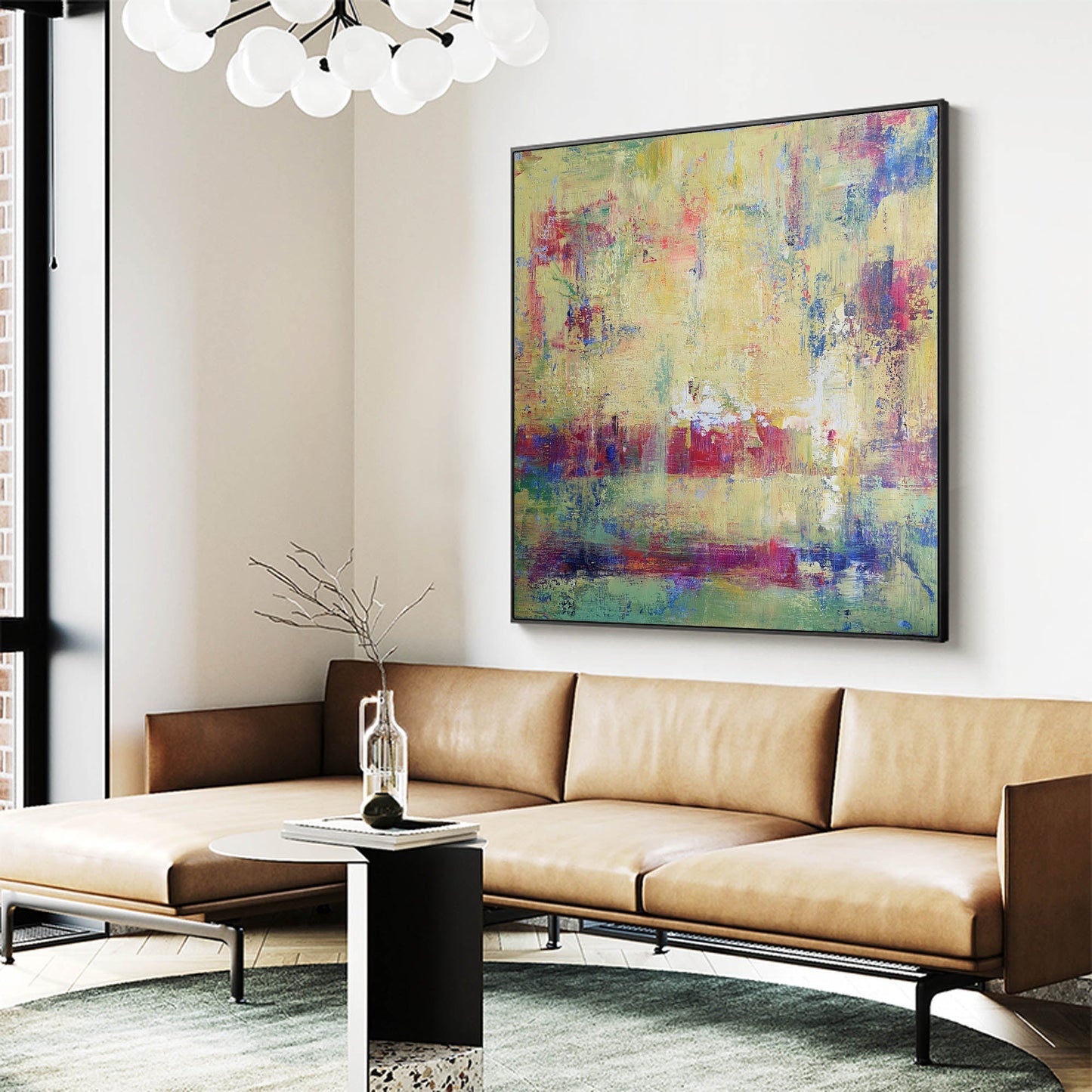 Vibrant Yellow Abstract Oil Painting for Modern Home Decor