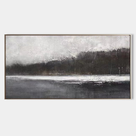 Serene Grayscale Landscape | Modern Abstract Oil Painting for Contemporary Home Decor