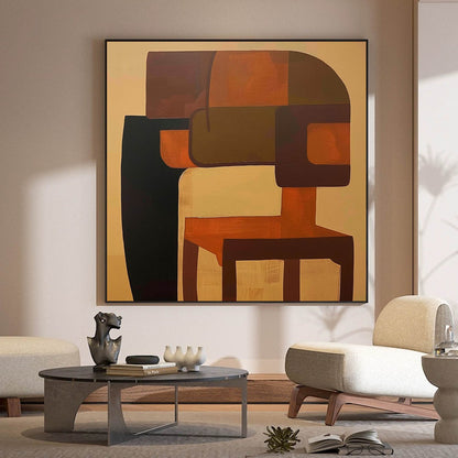 Modern Vintage Abstract Oil Painting with Rich Earthy Tones for Contemporary Decor