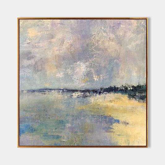 Tranquil Seaside Landscape Oil Painting for Coastal Home Decor