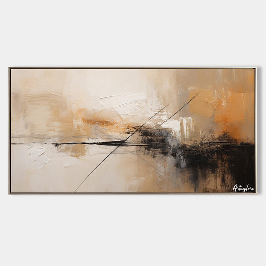 Contemporary Abstract Oil Painting with Earthy Tones and Geometric Lines