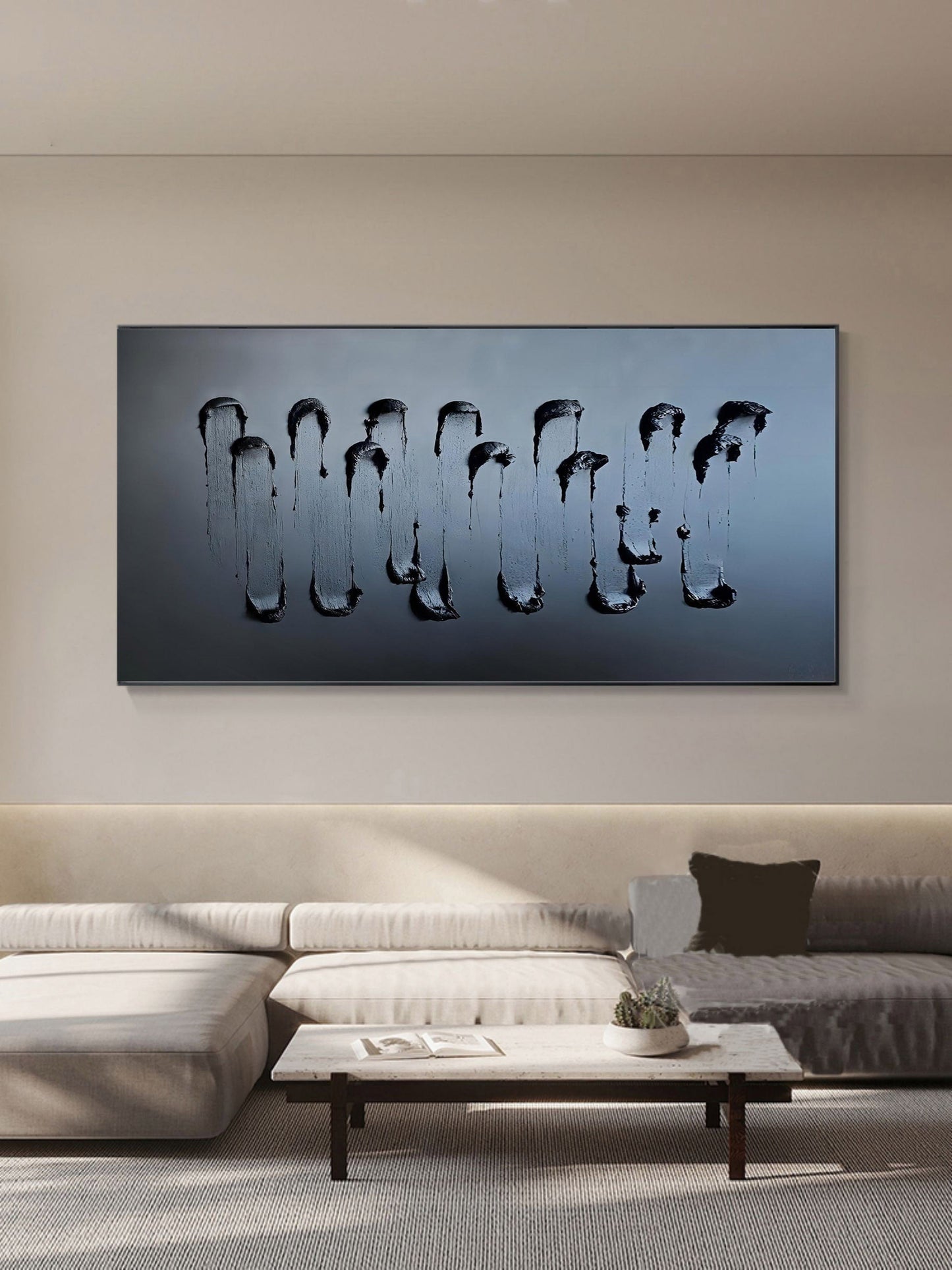 Abstract Black Texture Oil Painting for Modern Wall Art Decor