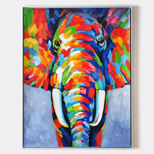 Vibrant Colorful Elephant Oil Painting - Modern Abstract Art for Home Décor