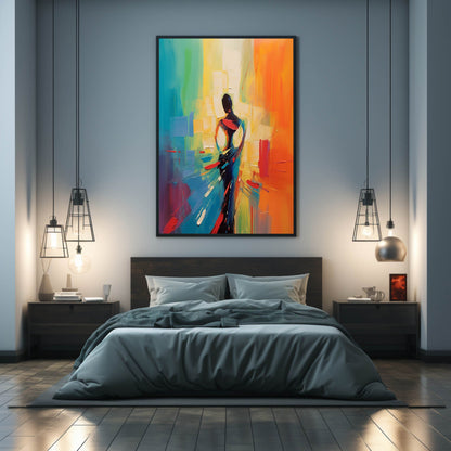 Vibrant Abstract Oil Painting of a Figure in Motion | Colorful Palette Art