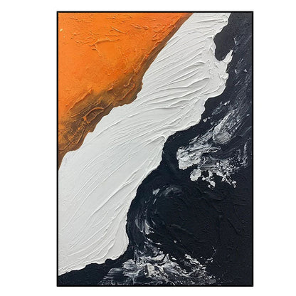Serene Abstract Ocean Waves Oil Painting in Vibrant Orange and Deep Black Tones