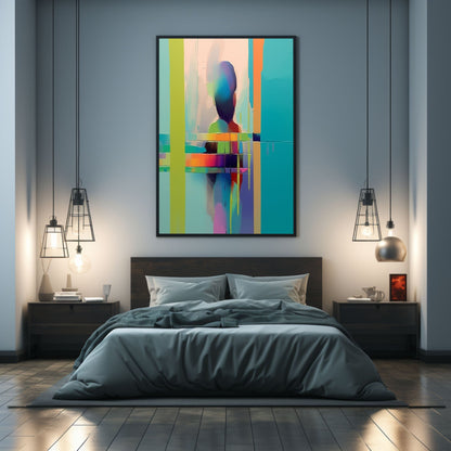 Vibrant Abstract Oil Painting of Silhouette with Colorful Stripes