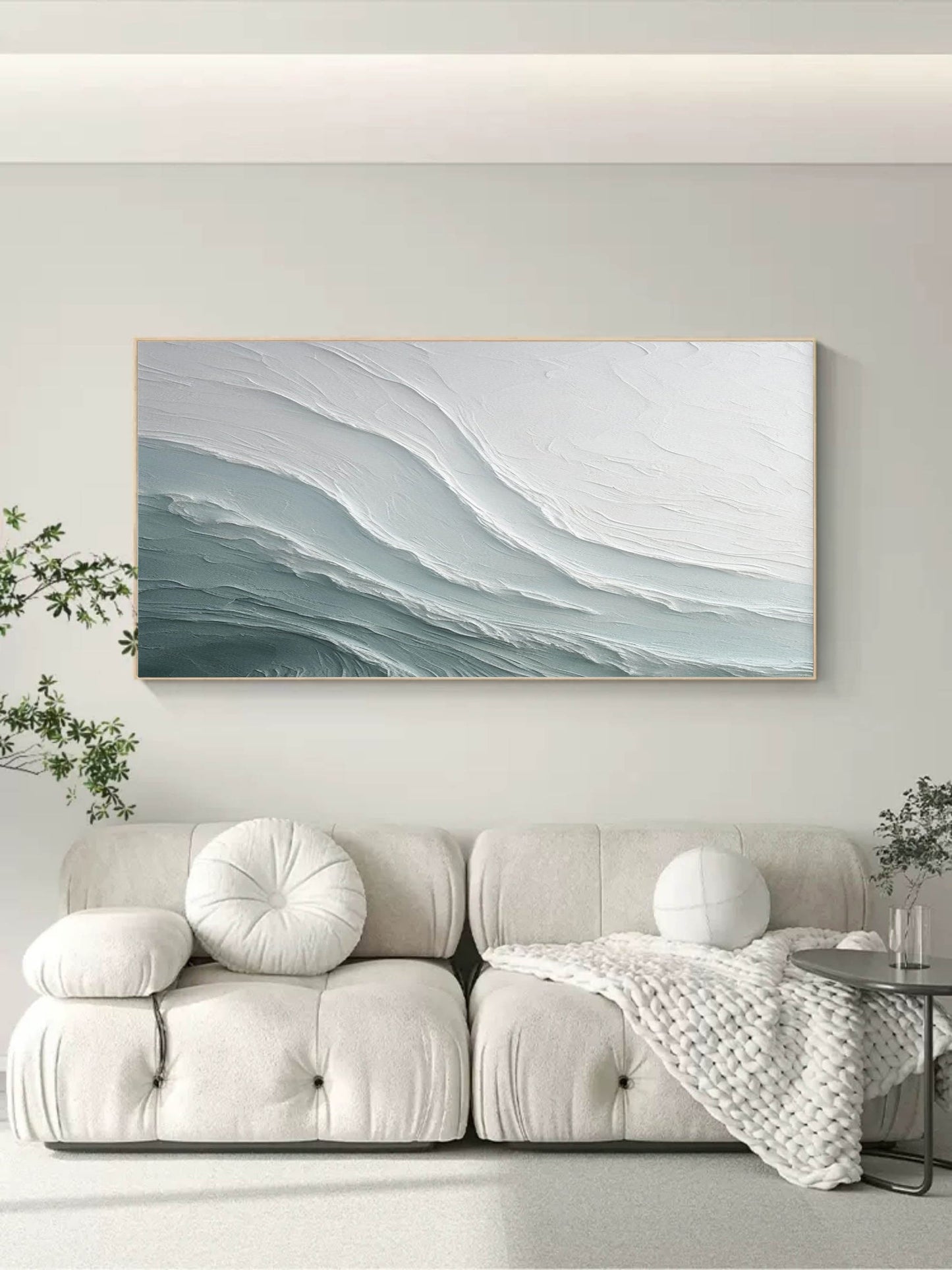 Textured Waves: Unique Gray and White Oil Painting for Modern Home Decor