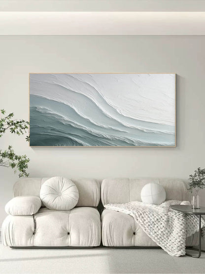 Textured Waves: Unique Gray and White Oil Painting for Modern Home Decor