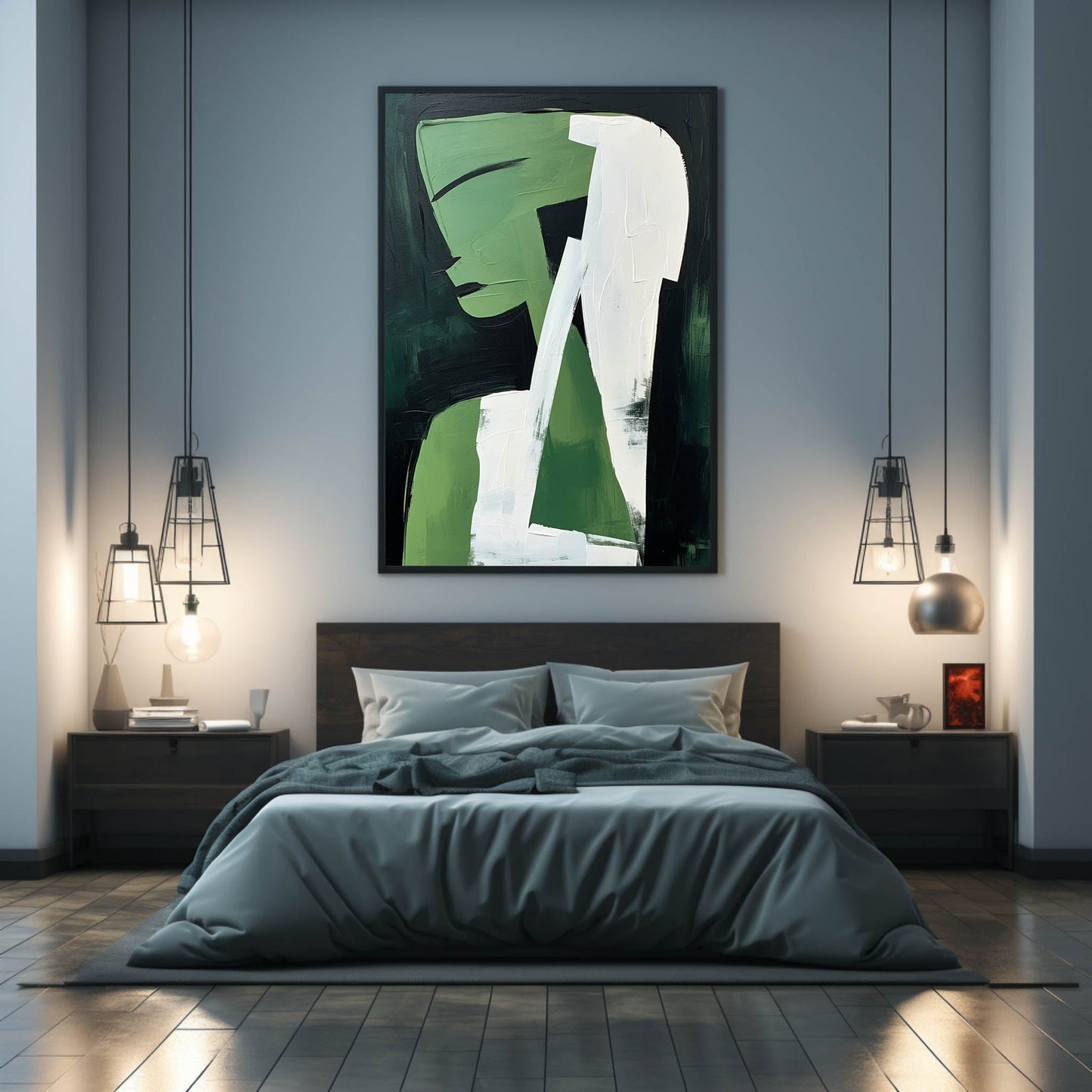 Abstract Green Figure: Modern Minimalist Oil Painting for Contemporary Art Lovers