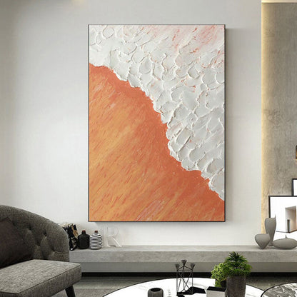 Tranquil Ocean Sunset Oil Painting in Warm Orange and Soft White Hues