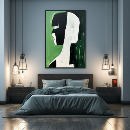 Abstract Green and Black Minimalist Oil Painting for Modern Decor