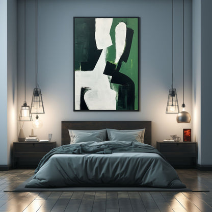 Abstract Green and Black Minimalist Oil Painting for Modern Decor