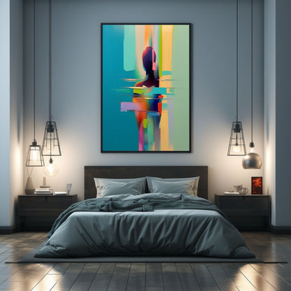 Abstract Expressionism Oil Painting of a Colorful Silhouette in Tranquil Waters