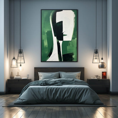 Abstract Green and Black Minimalist Oil Painting for Modern Home Decor