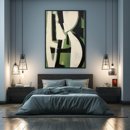 Abstract Green and Black Minimalist Oil Painting for Modern Home Decor