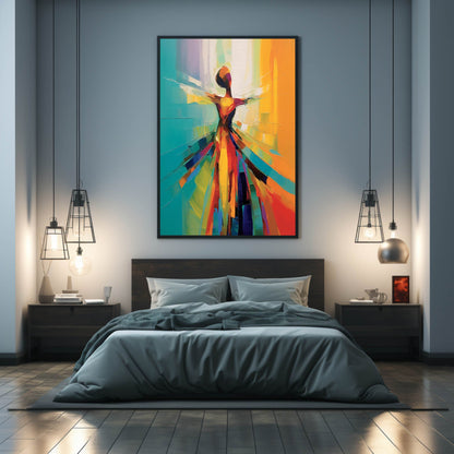 Vibrant Abstract Oil Painting of a Colorful Figure with Dynamic Brushstrokes