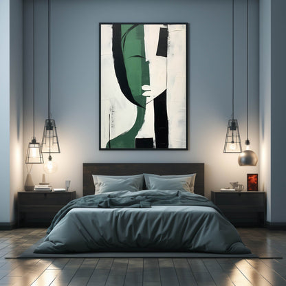 Modern Abstract Green and Black Minimalist Oil Painting for Contemporary Decor