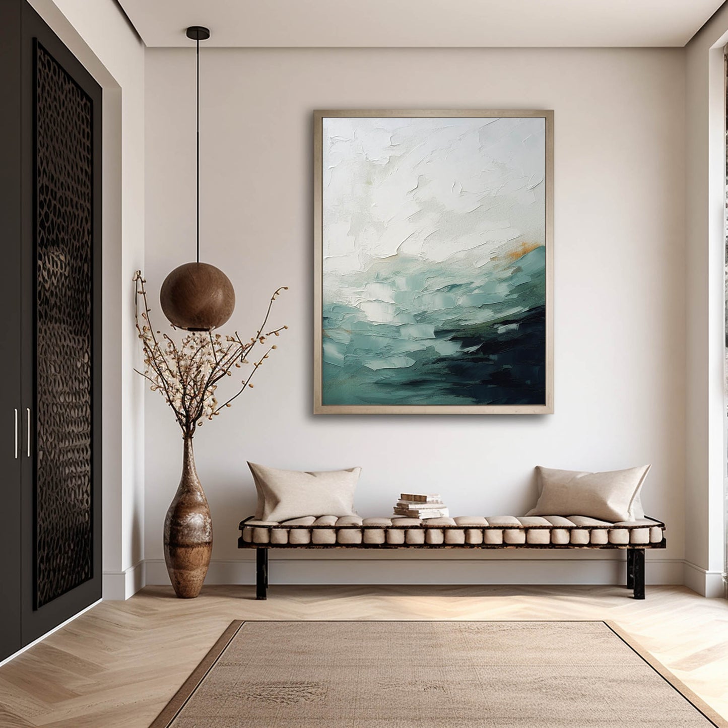 Serene Abstract Oil Painting with Tranquil Waves in Cool Tones