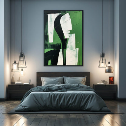 Abstract Green and White Minimalist Oil Painting for Modern Home Decor