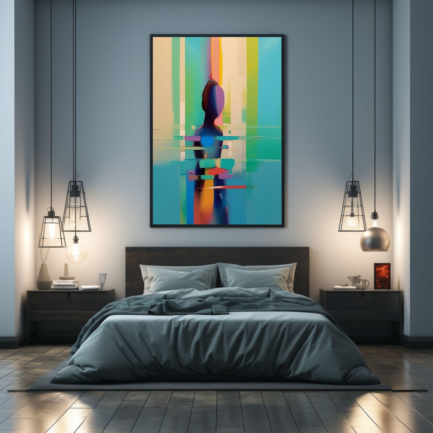 Abstract Colorful Oil Painting of a Silhouette in Vibrant Stripes