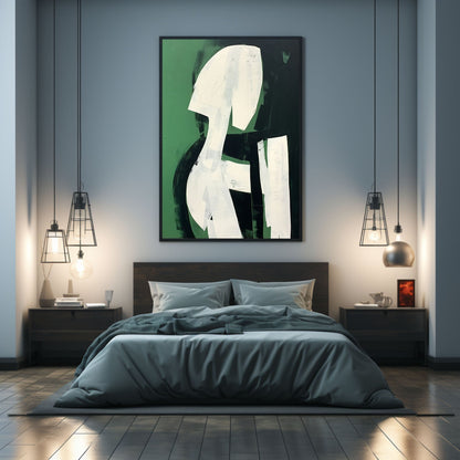 Abstract Green and White Minimalist Oil Painting for Modern Decor