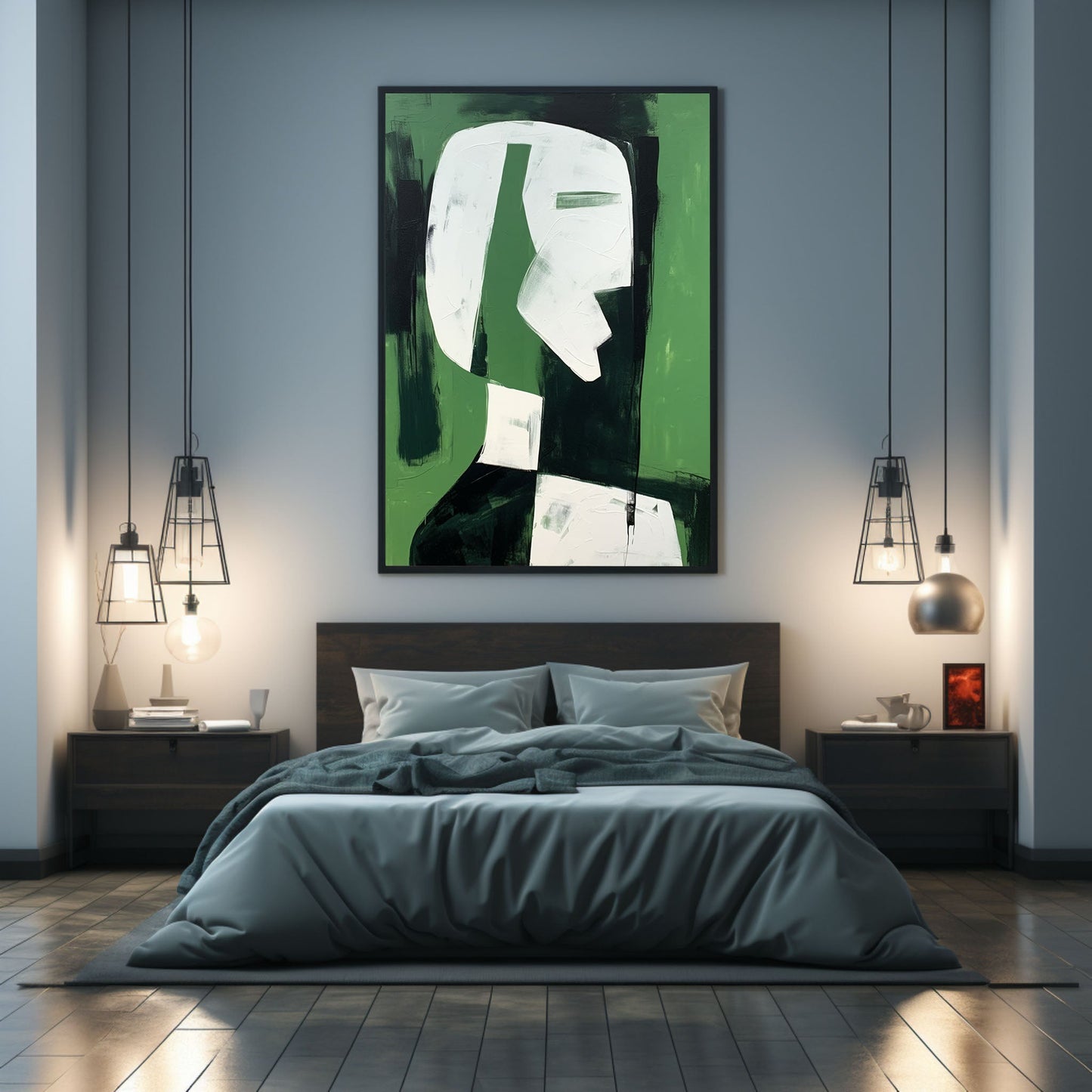 Abstract Green Minimalist Oil Painting for Modern Home Decor