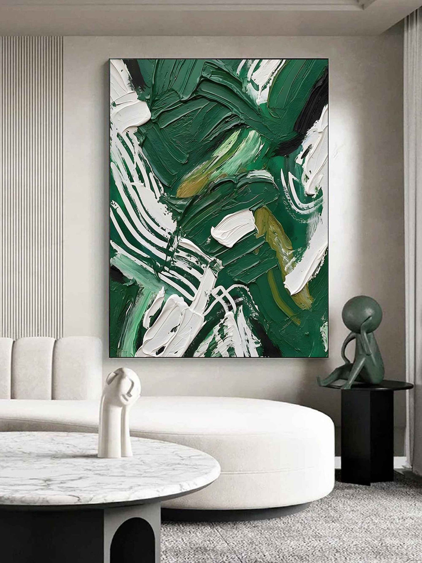 Vibrant Abstract Green Oil Painting for Modern Home Decor and Art Lovers