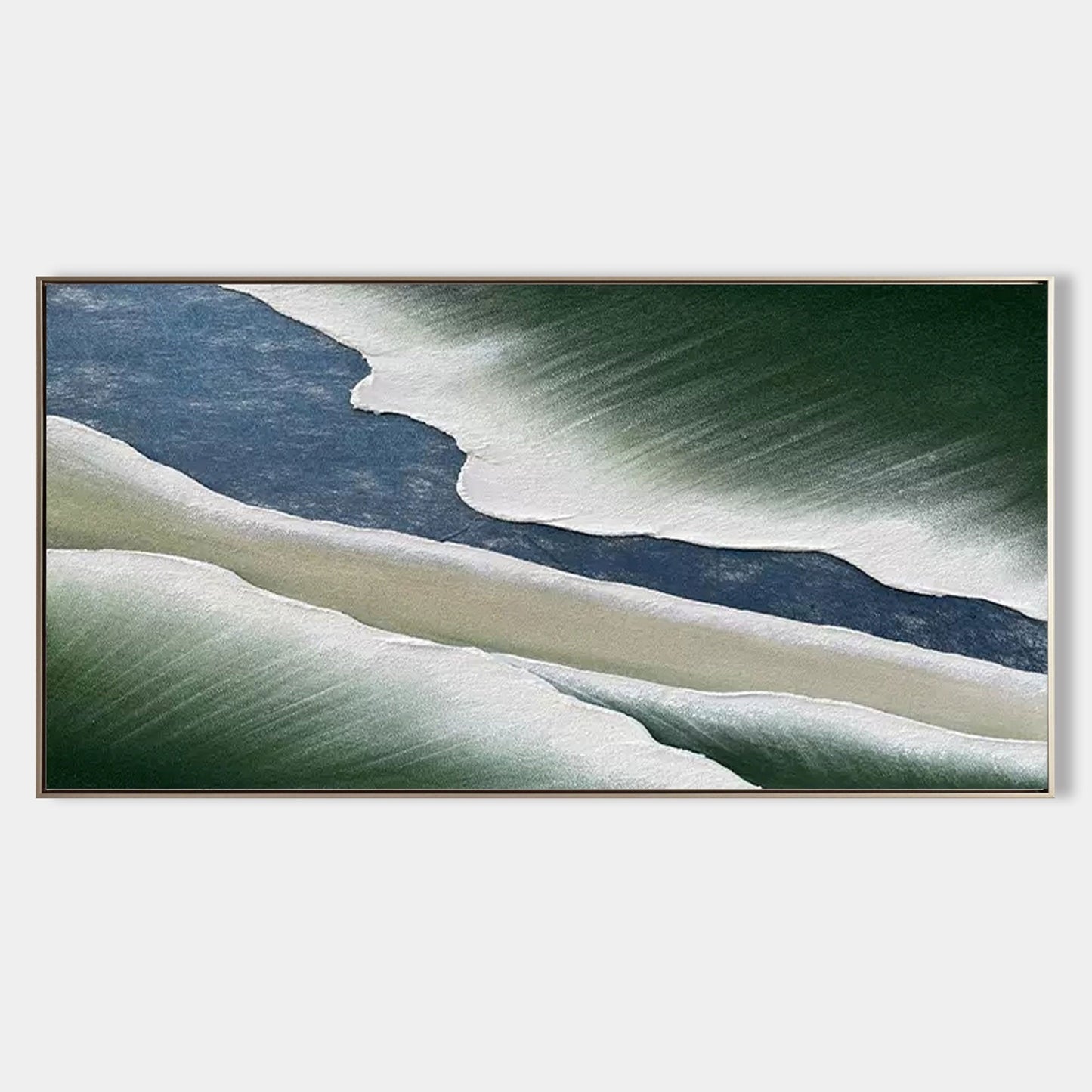 Abstract Wave Textured Oil Painting in Green and Blue Tones for Modern Decor