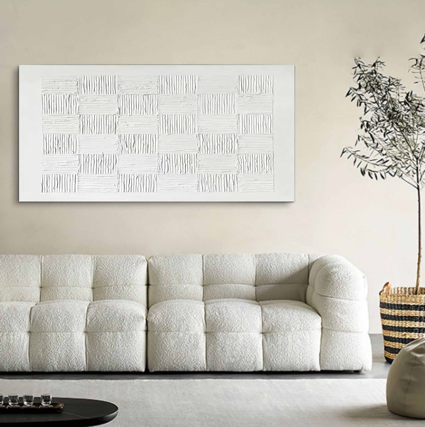 Textured White Abstract Oil Painting for Modern Home Decor