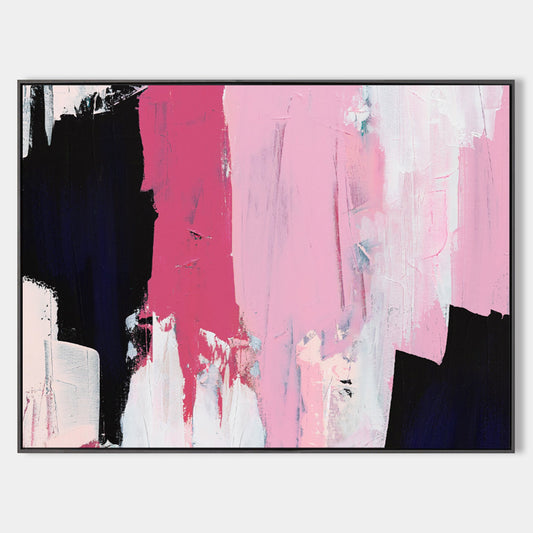 Vibrant Pink and Black Abstract Oil Painting for Modern Home Decor