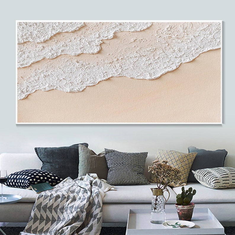Tranquil Ocean Waves on Sandy Beach Oil Painting for Serene Home Decor