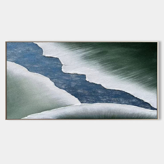 Abstract Textured Oil Painting of Serene Water Flow and Soft Waves