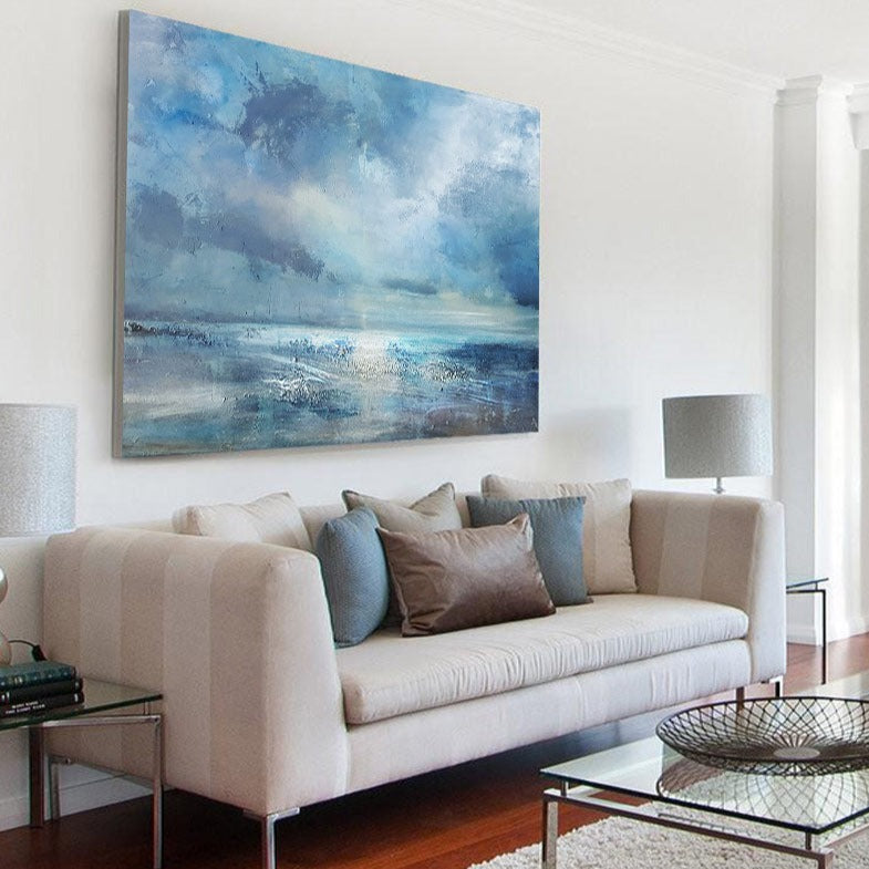Serene Abstract Beach Landscape Oil Painting for Coastal Home Decor