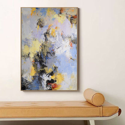 Vibrant Yellow and Blue Abstract Oil Painting for Modern Home Décor