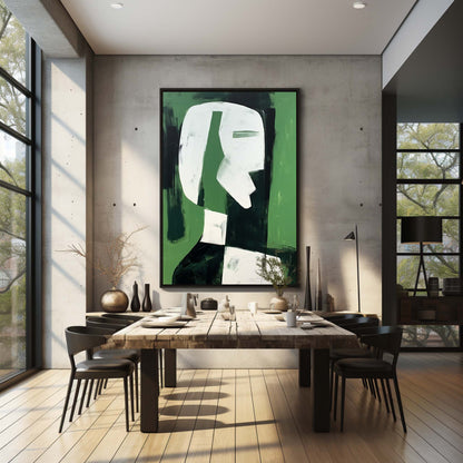 Abstract Green Minimalist Oil Painting for Modern Home Decor