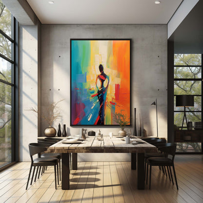 Vibrant Abstract Oil Painting of a Figure in Motion | Colorful Palette Art