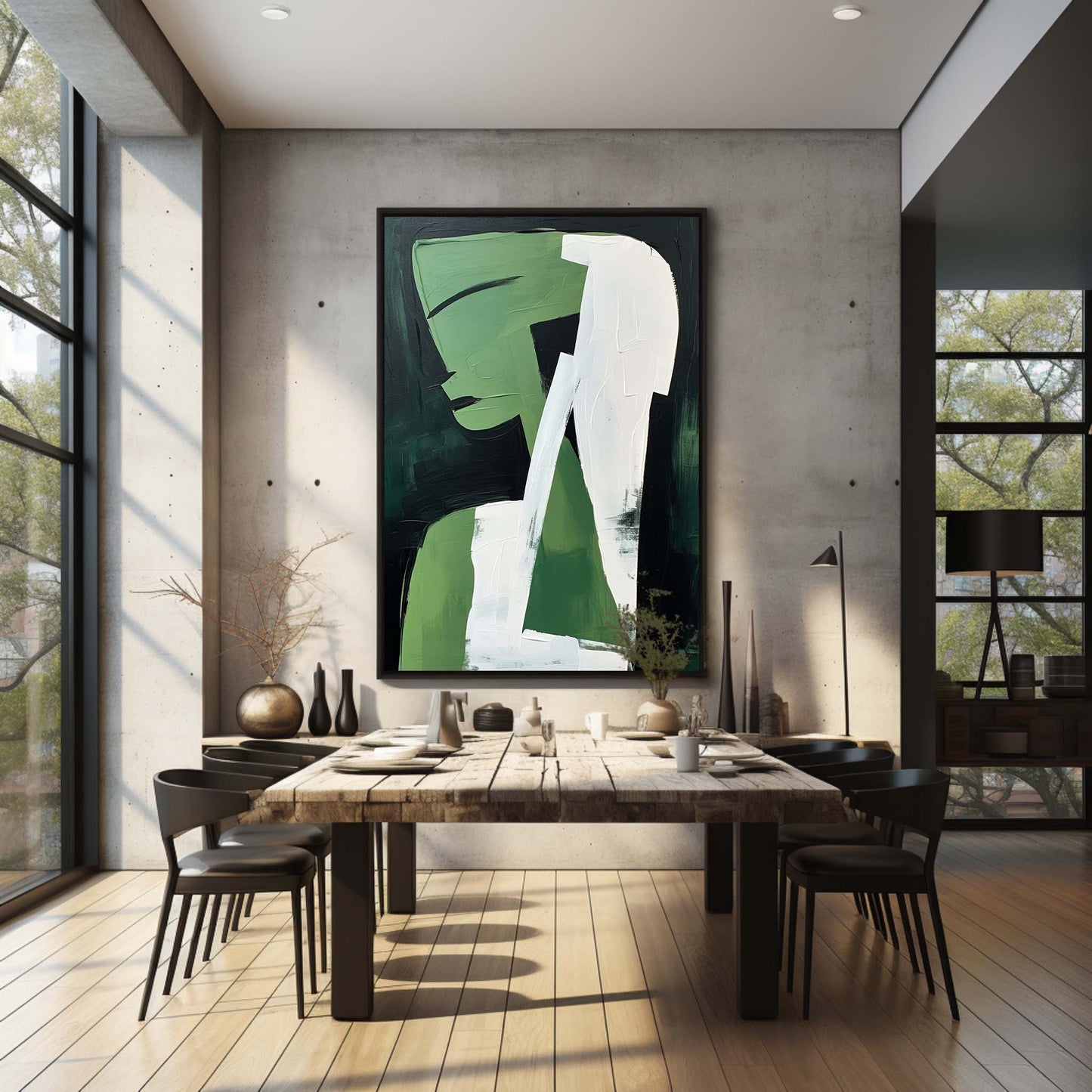 Abstract Green Figure: Modern Minimalist Oil Painting for Contemporary Art Lovers