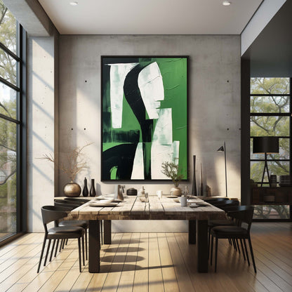 Abstract Green and White Minimalist Oil Painting for Modern Home Decor