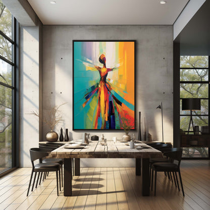 Vibrant Abstract Oil Painting of a Colorful Figure with Dynamic Brushstrokes