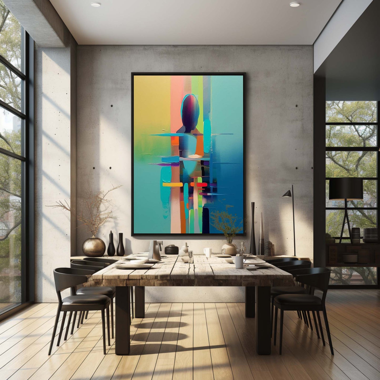 Abstract Human Figure Oil Painting in Vibrant Colors for Modern Art Decor